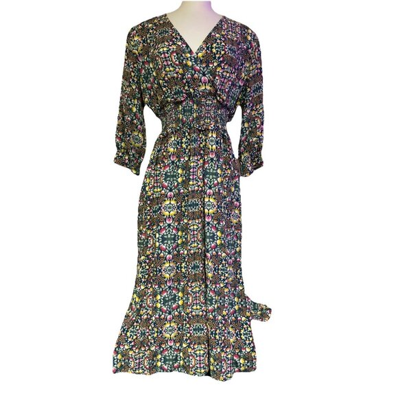 E-vie Dresses & Skirts - EVIE Green Floral Midi Dress Women’s size M Boho Festival Cottagecore
